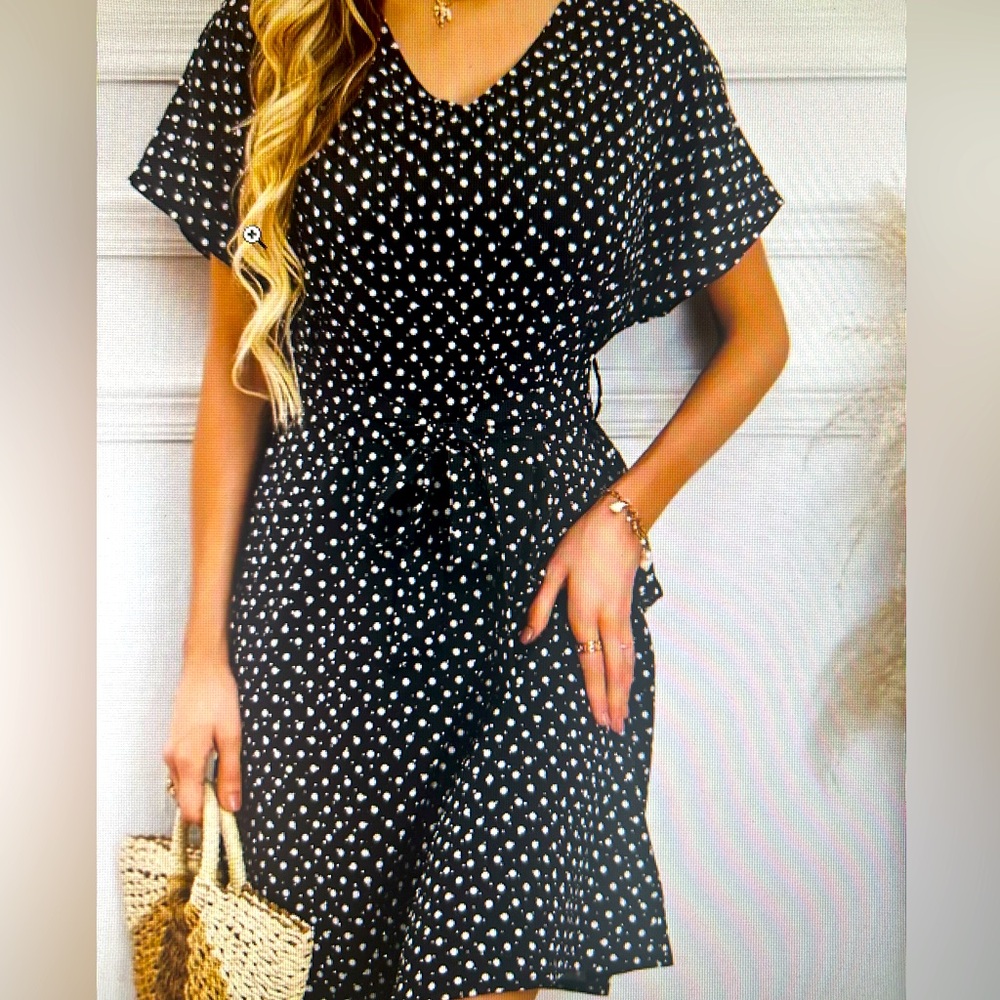 I.N. Studio Black and White Tie Front Ruffled Midi Dress